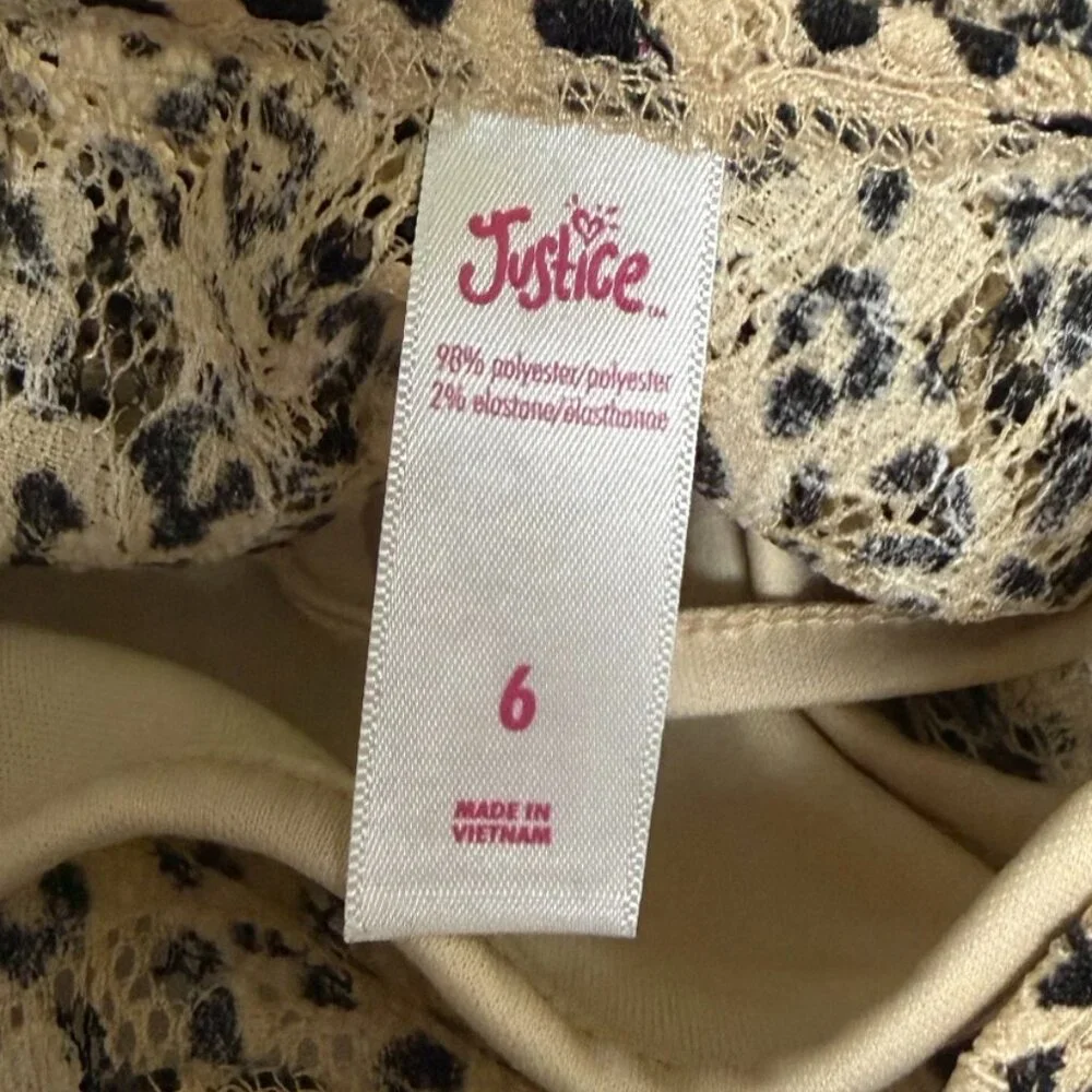 Justice leopard lace top with lined tan tank, short sleeve, size 6